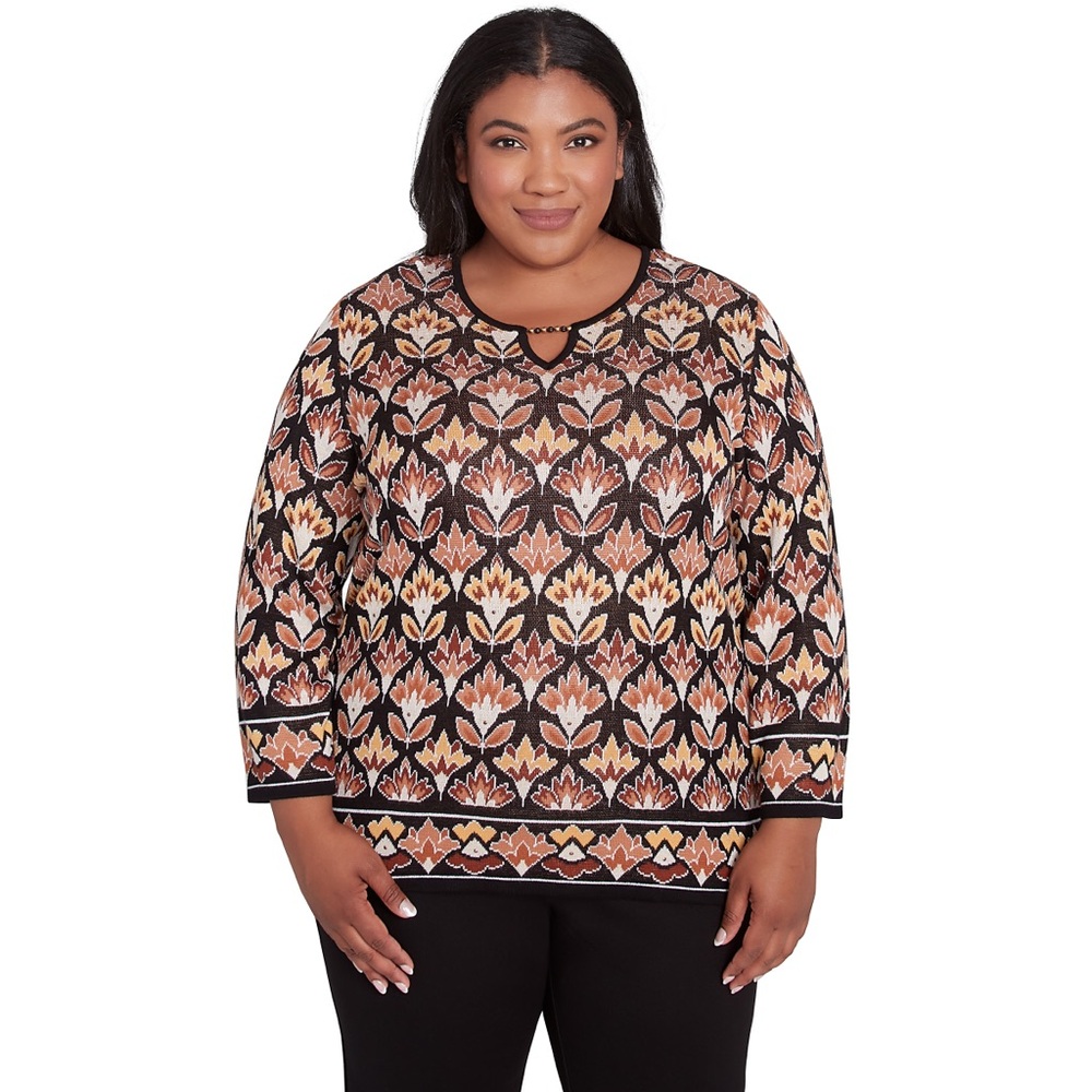 Alfred Dunner Black and Orange Floral Blouse